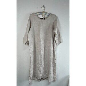 Tancredi & Morgen Women's 3/4 Sleeves Shirt Dress Linen IVORY Large/XL Side Slit